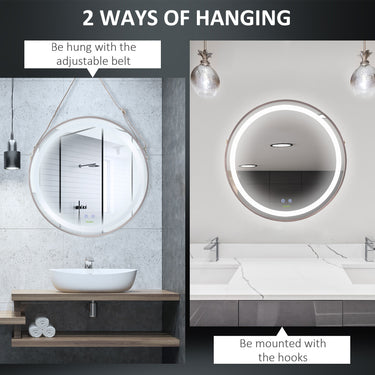 kleankin 24'' Round Led Bathroom Mirror, Dimmable Anti Fog Wall-Mounted Mirror with 3 Temperature Colors, Plug-in, Rose Gold