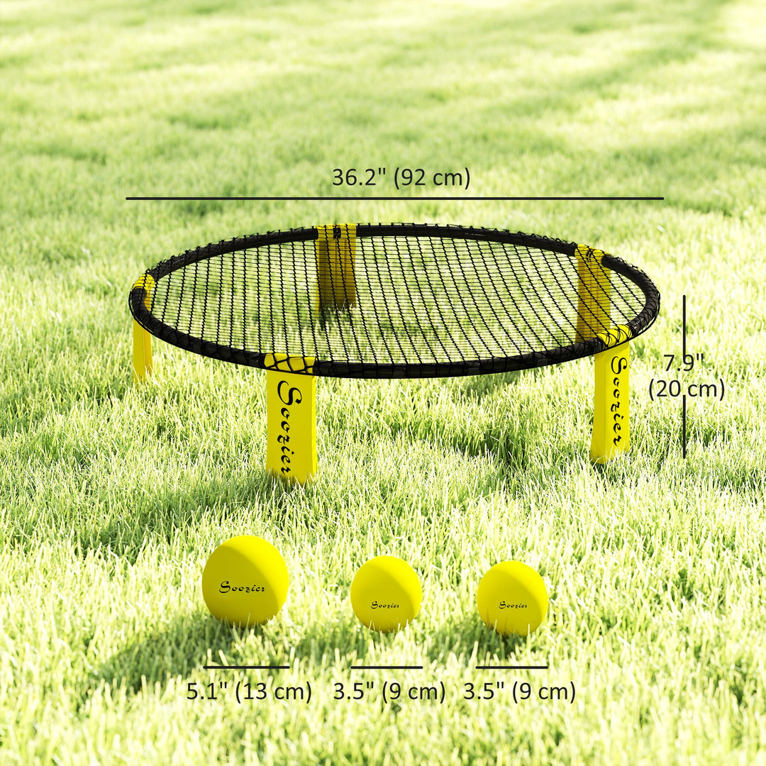 Soozier Spike Ball Game Set, Mini Beach Games Set w/ Roundnet, 3 Balls, Pump, Carrying Bag, Portable Outdoor Games for Families