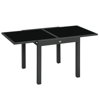 Outsunny 63" Extendable Outdoor Dining Table Patio Table with Aluminum Frame and Tempered Glass Tabletop, Black