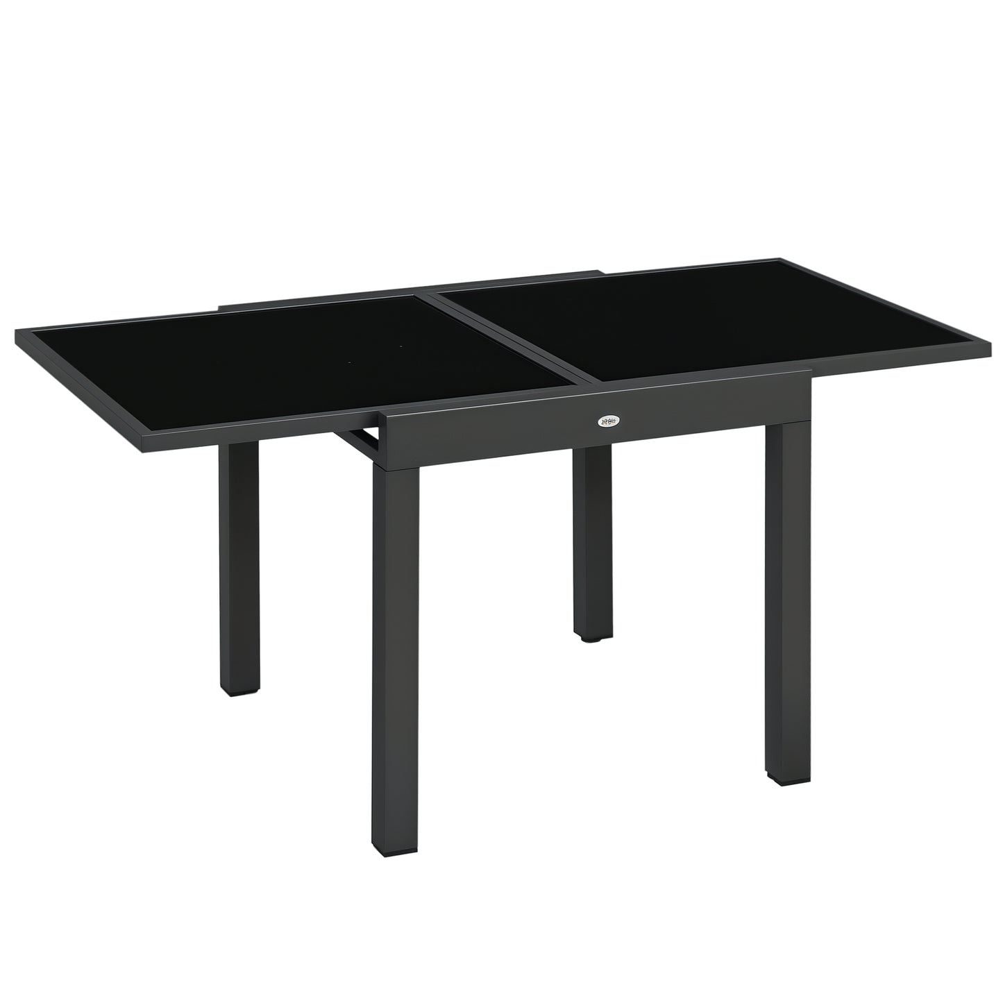 Outsunny 63" Extendable Outdoor Dining Table Patio Table with Aluminum Frame and Tempered Glass Tabletop, Black