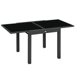 Outsunny 63" Extendable Outdoor Dining Table Patio Table with Aluminum Frame and Tempered Glass Tabletop, Black