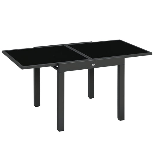 Outsunny 63" Extendable Outdoor Dining Table Patio Table with Aluminum Frame and Tempered Glass Tabletop, Black