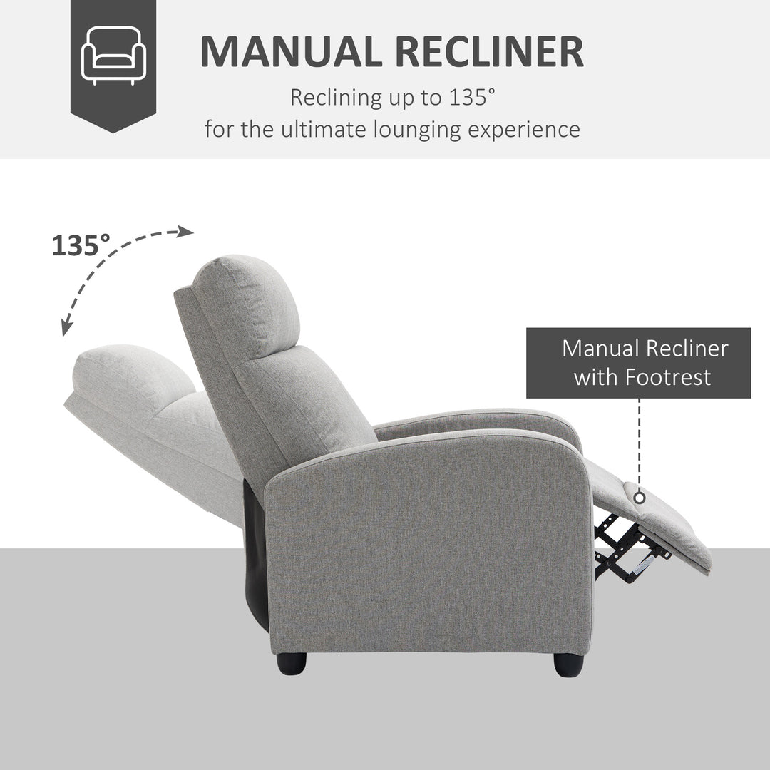 HOMCOM Fabric Recliner Chair Manual Home Theater Seating Single Reclining Sofa Chair with Padded Seat for Living Room, Dark Grey
