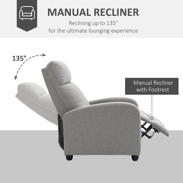HOMCOM Fabric Recliner Chair Manual Home Theater Seating Single Reclining Sofa Chair with Padded Seat for Living Room, Dark Grey