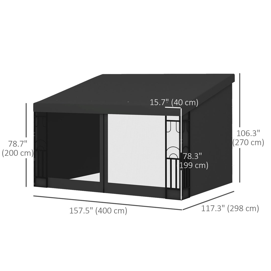 Outsunny 10' x 13' Wall Pergola, Outdoor Gazebo with 2 Curtains and 2 Nettings, UV Resistant, for Patio, Deck, Dark Grey