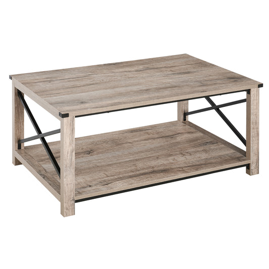 HOMCOM Industrial Coffee Table, Cocktail Table with Bottom Storage Shelf, Metal X-Bar for Living Room Bedroom