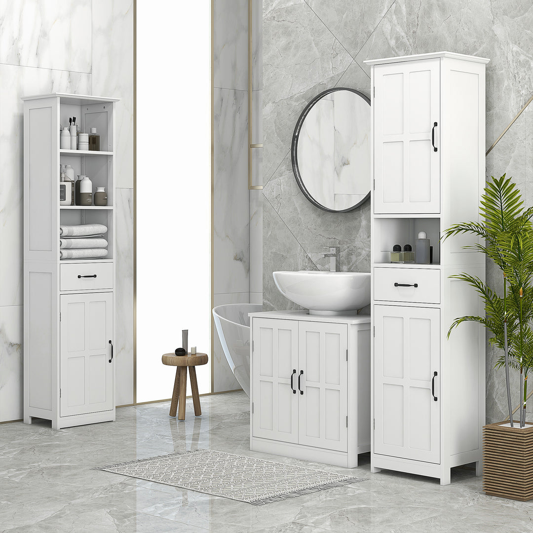 kleankin Pedestal Under Sink Cabinet, Bathroom Vanity Cabinet Storage with Double Doors and Adjustable Shelf, White