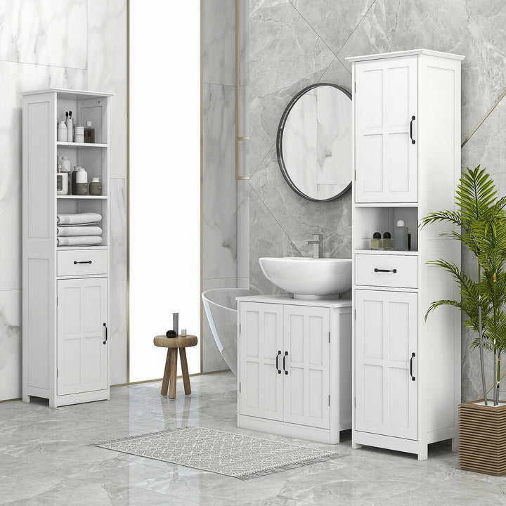 kleankin Pedestal Under Sink Cabinet, Bathroom Vanity Cabinet Storage with Double Doors and Adjustable Shelf, White