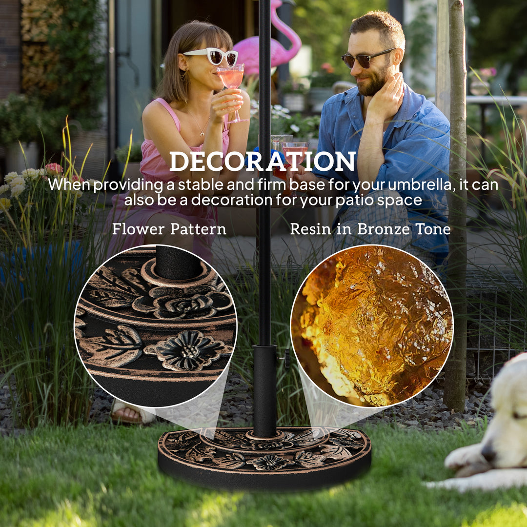 Outsunny 20 lbs Resin Half Round Patio Umbrella Base 20" Outdoor Decorative Parasol Stand Holder For Φ1.5", Φ1.9" Pole, Bronze
