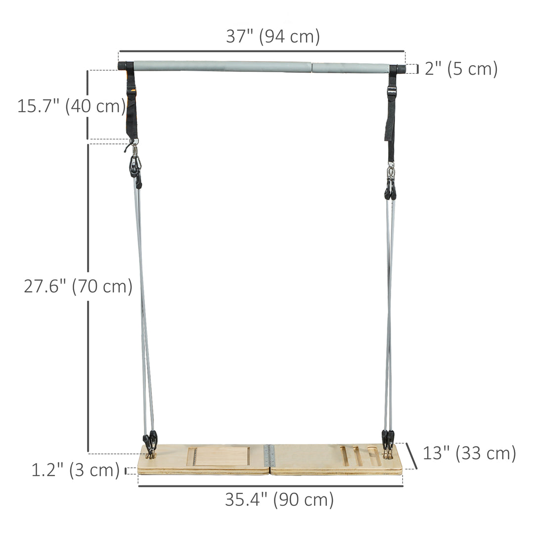 Soozier Pilates Bar Kit with Resistance Bands and Foldable Calf Stretch Board, Pilates Equipment for Full Body Workouts, Grey