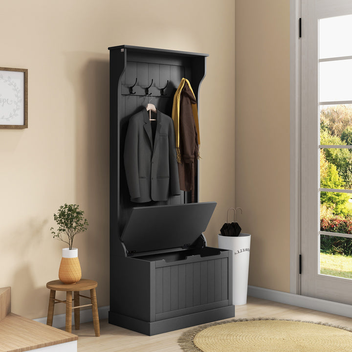 HOMCOM 3-In-1 Hall Tree with Coat Rack, Shoe Storage and Bench Seat, Entryway Bench with 4 Hooks for Hallway, Living Room, Black