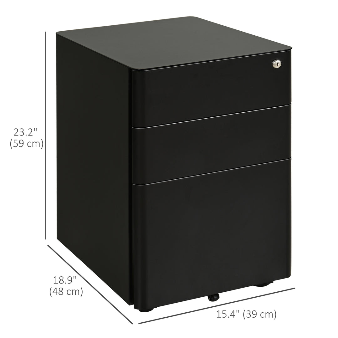 Vinsetto Metal Filing Cabinet 3 Drawer, Mobile Office Cabinet with Wheels for Legal, Letter, A4 File, Black