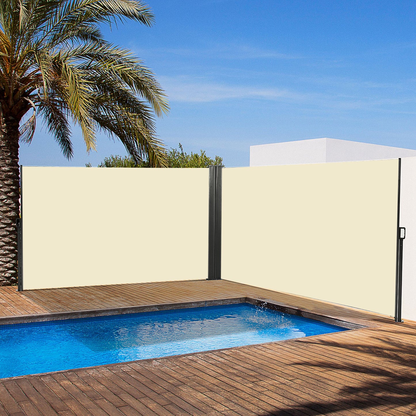 Outsunny Double Retractable Side Awning, 236" x 63" Outdoor Privacy Wall, Patio Screen for Garden, Balcony, Backyard, Grey