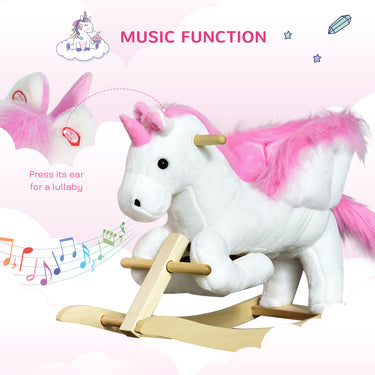 Qaba Kids Rocking Horse, Rocking Chair Nursery Plush Unicorn, Child Soft and Warm Ride on toy with Sing Along Song Pink