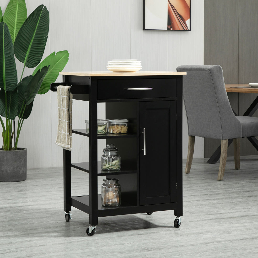 HOMCOM Kitchen Island, Compact Kitchen Cart on Wheels with Open Shelf & Storage Drawer for Dining Room, Kitchen, Black