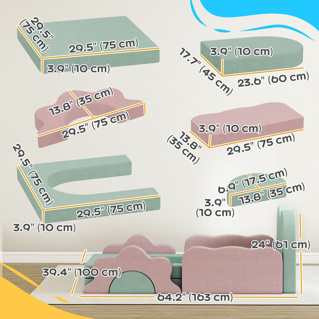 Qaba 12-Piece Climbing Toys for Toddlers with Ball Pit (Balls not Included), Indoor Climb and Crawl Activity Play Set, Grey