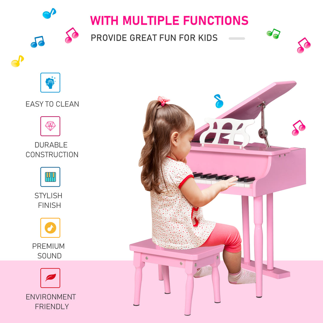 HOMCOM Modern Kids Piano, 30 Keys, Set of 2, Mini Toy for Child, Grand Piano with Music Stand and Bench, Ideal Gift, Black
