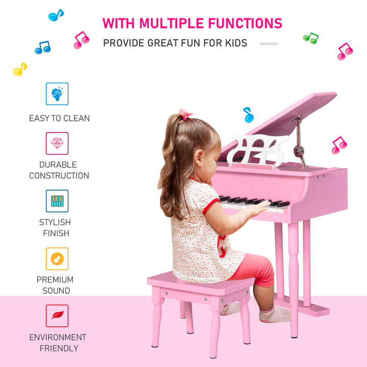 HOMCOM Modern Kids Piano, 30 Keys, Set of 2, Mini Toy for Child, Grand Piano with Music Stand and Bench, Ideal Gift, Black