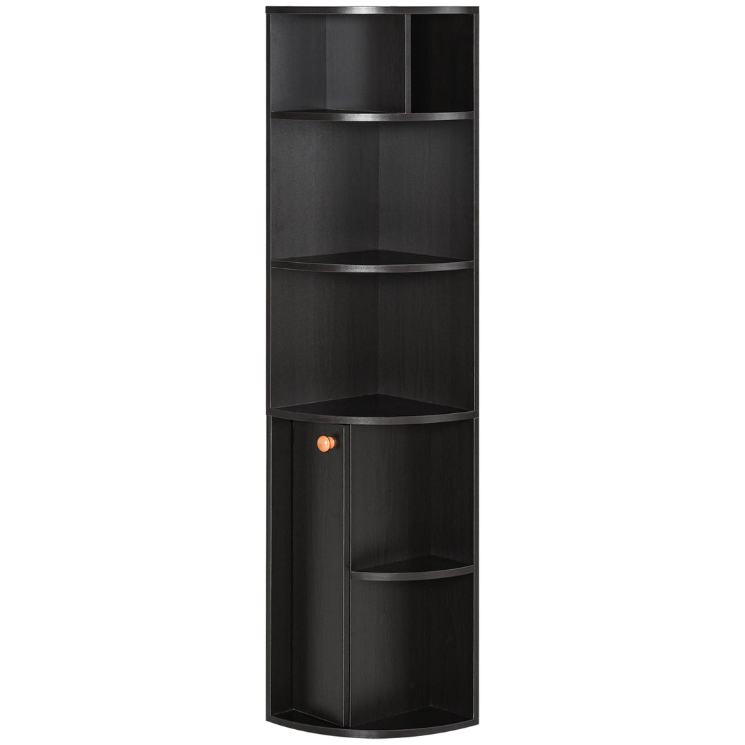 HOMCOM 5-Tier Corner Bookcase, Storage Bookshelf, Freestanding Display Shelves with Open Compartments and Cabinet for Home Office, Living Room, Study, White