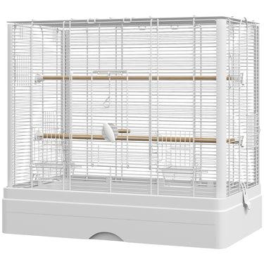 PawHut 22" Bird Cage for Budgie Finches Canaries Love Birds with Wooden Stands, Slide-Out Tray, Handles, Food Containers, White