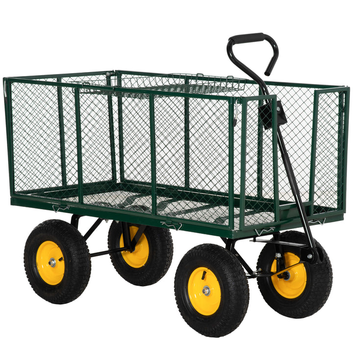 Outsunny 342L Utility Wagon Cart with Removable Mesh Sides to Convert into Flatbed for Beach Lawn Yard
