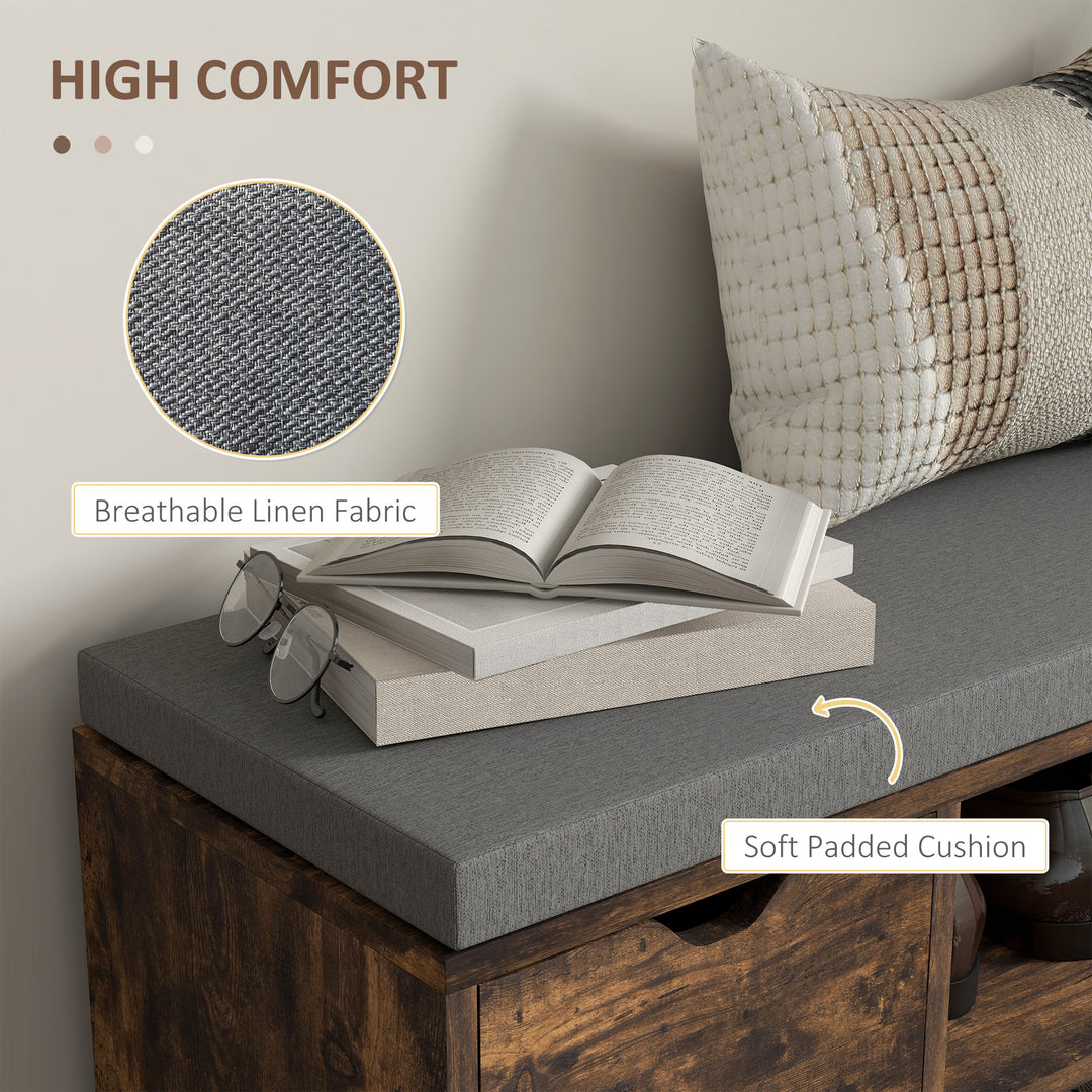 HOMCOM Upholstered Shoe Storage Bench w/ Seat, Entrance Bench w/ Drawer Open Shelves and Pocket for Hallway, White