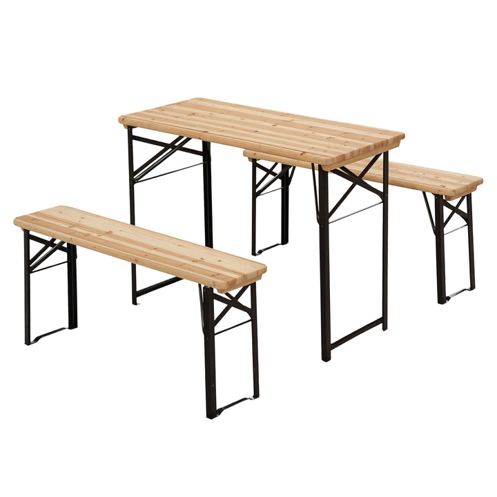 Outsunny 3 Pieces Folding Picnic Table Set, Portable Folding Picnic Table and Benches with Steel Frame for Garden, Park, Natural Wood