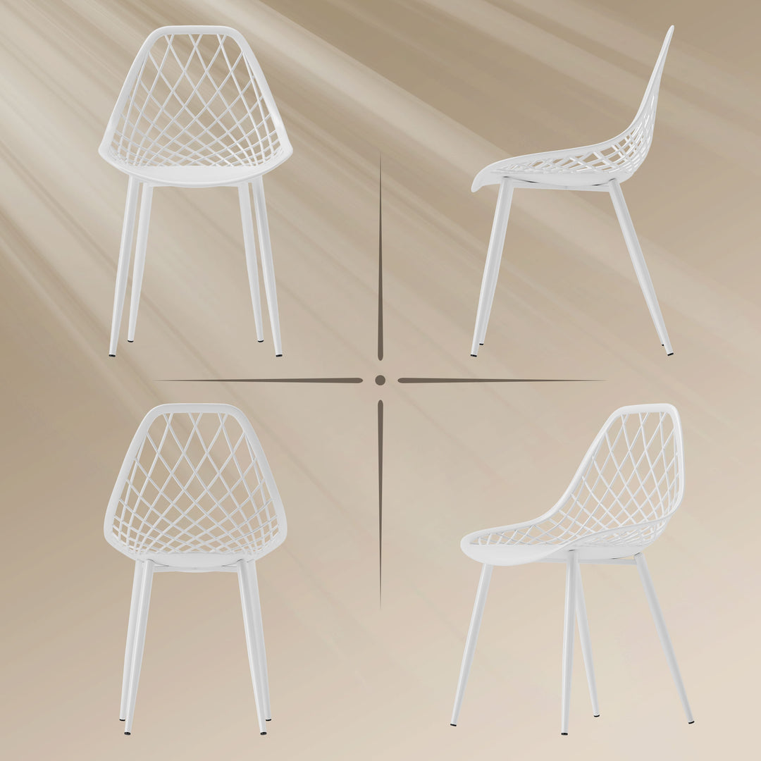 HOMCOM Modern Dining Chairs Set of 4, Plastic Kitchen Chairs with Hollow Backrest and Metal Legs for Living Dining Room, White