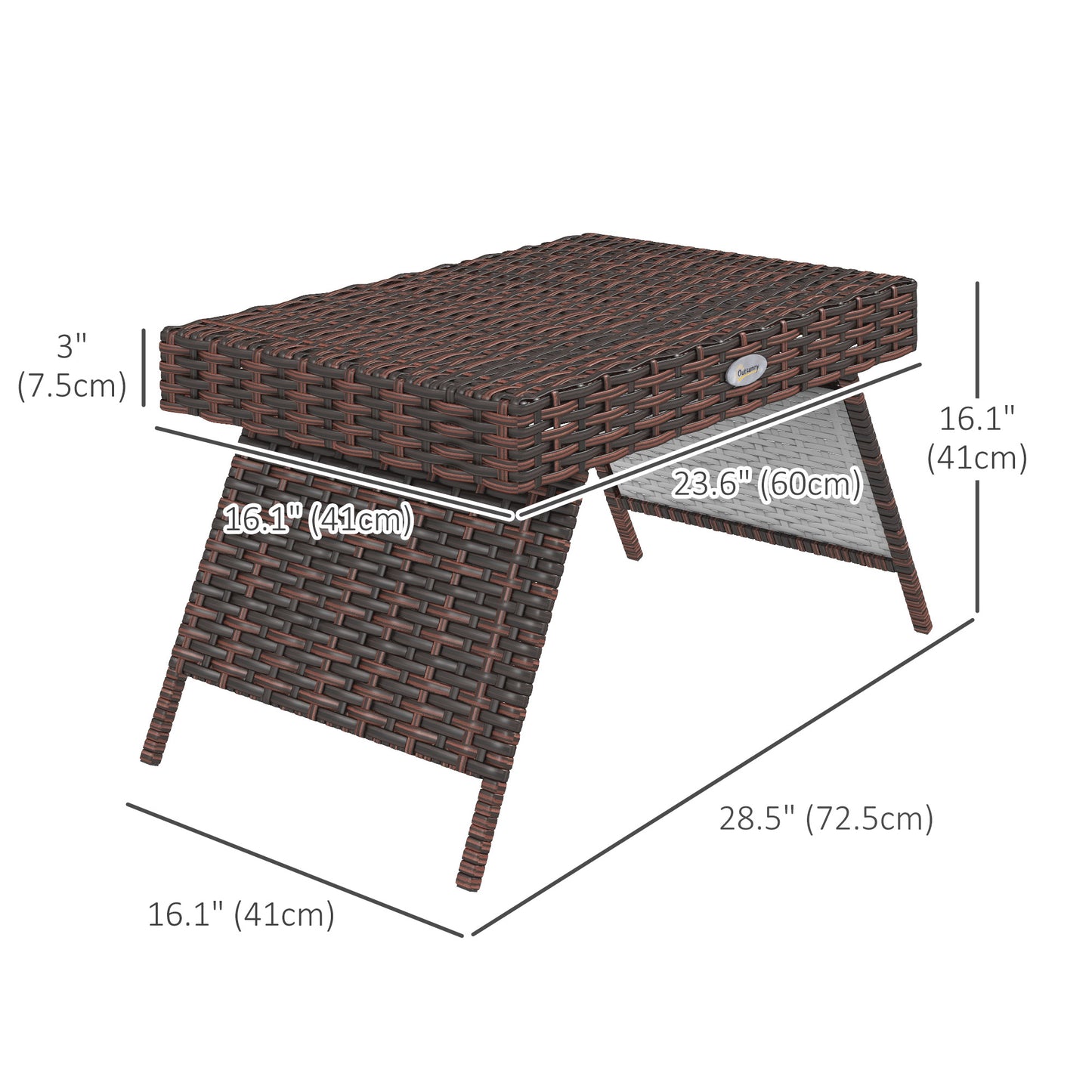 Outsunny Outdoor Rattan Foldable End Table, Metal Frame Patio Wicker Table, Coffee Table Side Table for Poolside, Lawn, Garden, Mixed Grey