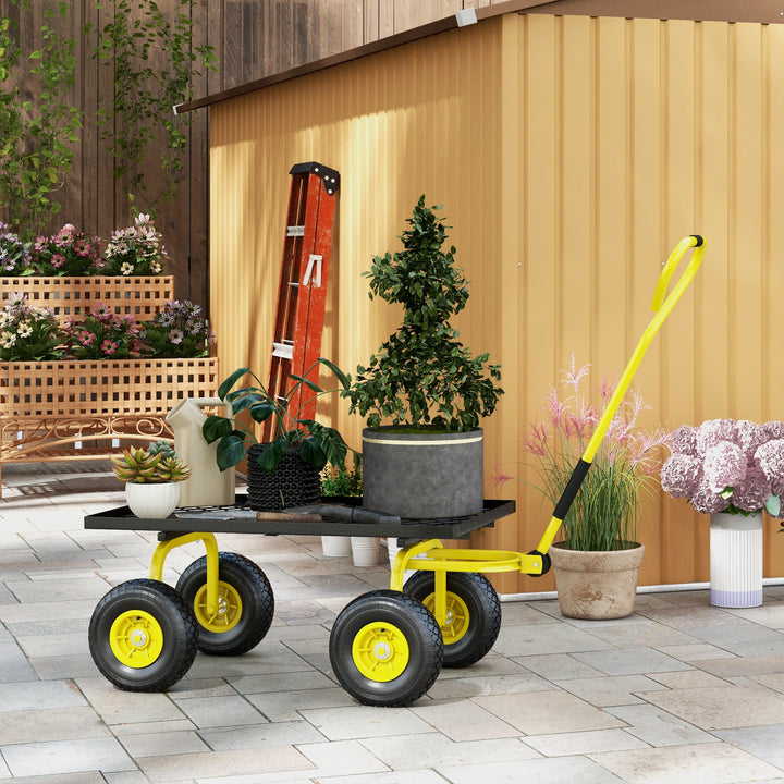 Outsunny Heavy Duty Garden Wagon Cart with 10" Wheels, 330 lbs Capacity, for Garden, Beach, Lawn, Yellow