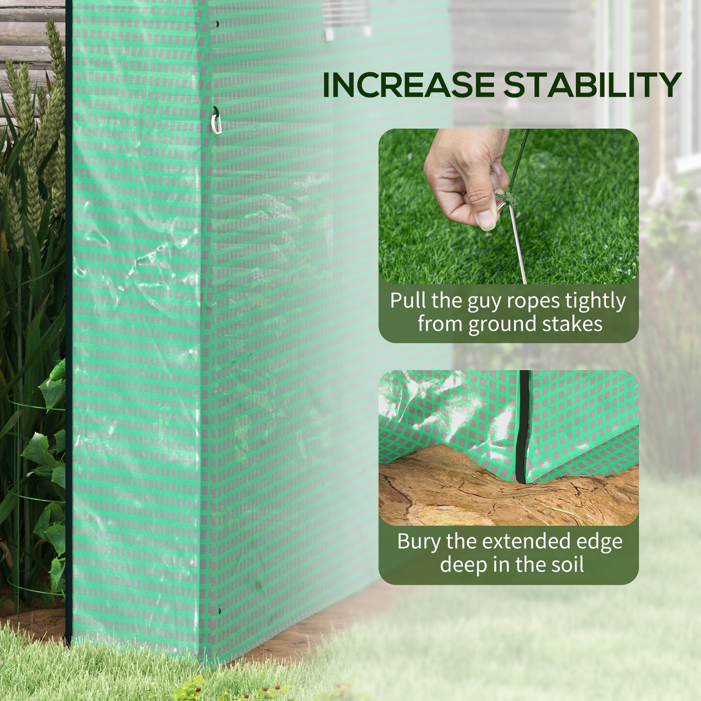 Outsunny Tunnel Greenhouse Walk-in Green House with UV-resistant PE Cover, Doors and Mesh Windows, 6' x 6' x 6.6', Green