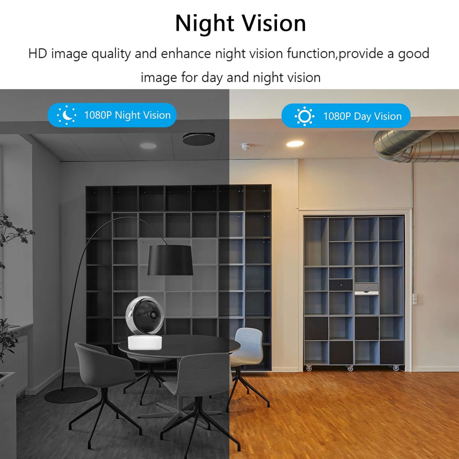 TRIDENT Tuya Smart Security Camera 2MP Indoor Motion Tracking Voice Intercom Security Wireless WiFi Smart Camera night and day vision comparison