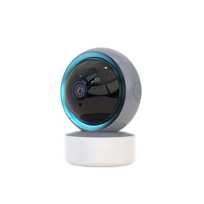 TRIDENT Tuya Smart Security Camera 2MP Indoor Motion Tracking Voice Intercom Security Wireless WiFi Smart Camera in white color.