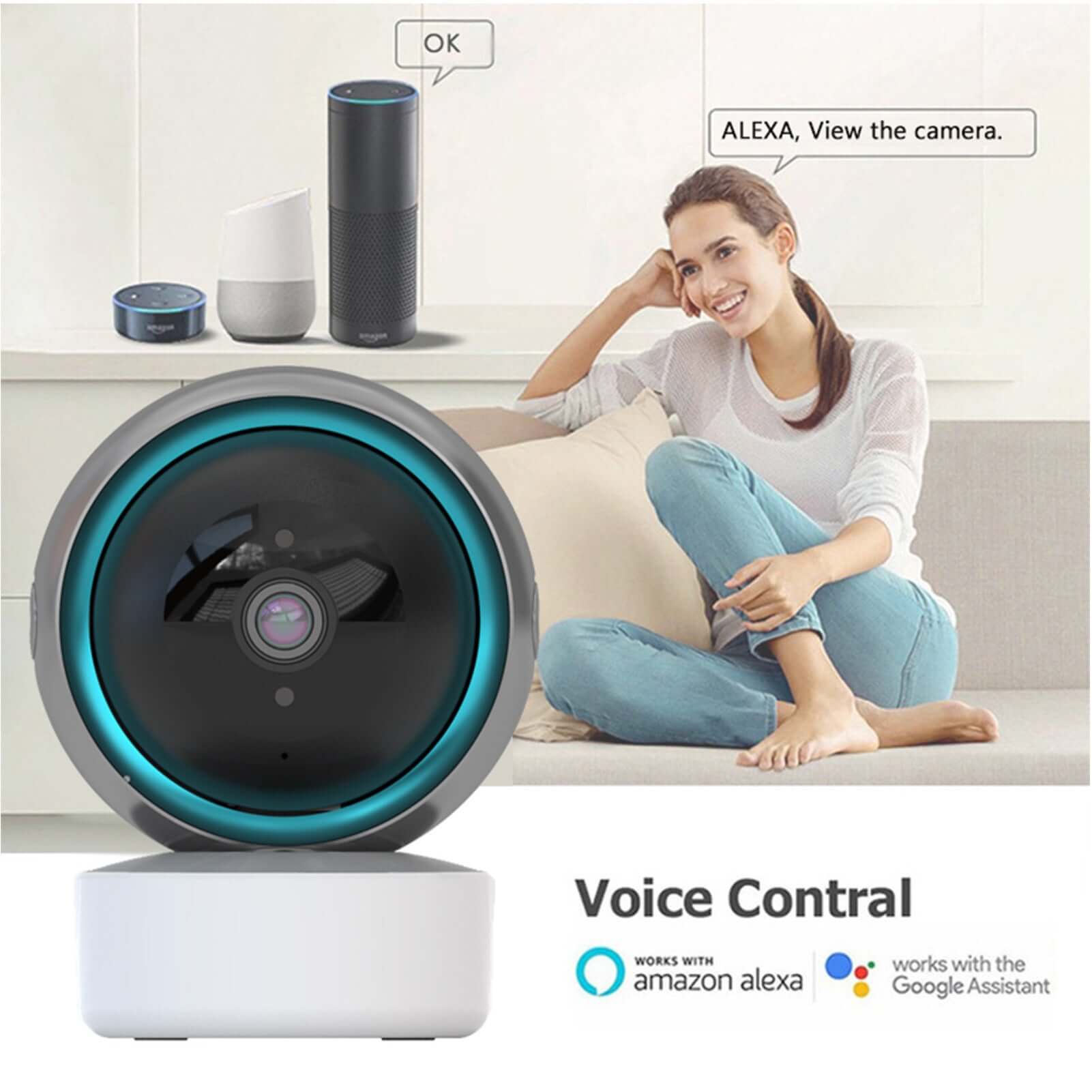TRIDENT Tuya Smart Security Camera 2MP Indoor Motion Tracking Voice Intercom Security Wireless WiFi Smart Camera in action.
