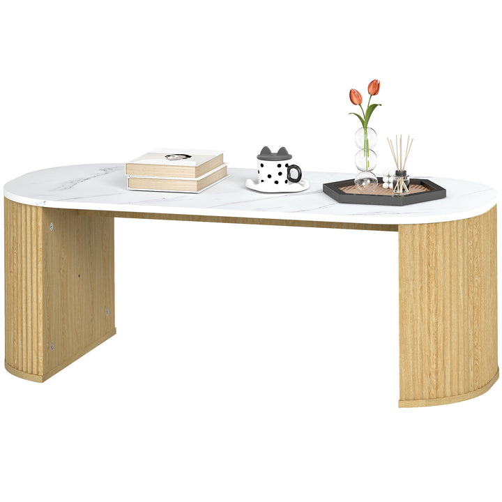 HOMCOM Coffee Table, Modern Marble-Effect Living Room Table with Round Corners and Thicken Legs, Black
