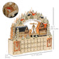 HOMCOM Wooden Christmas Advent Calendar, Lighted 24 Days Xmas Calendar House, Christmas Table Decoration with Countdown Drawers, Bible Characters, Battery Operated, Natural