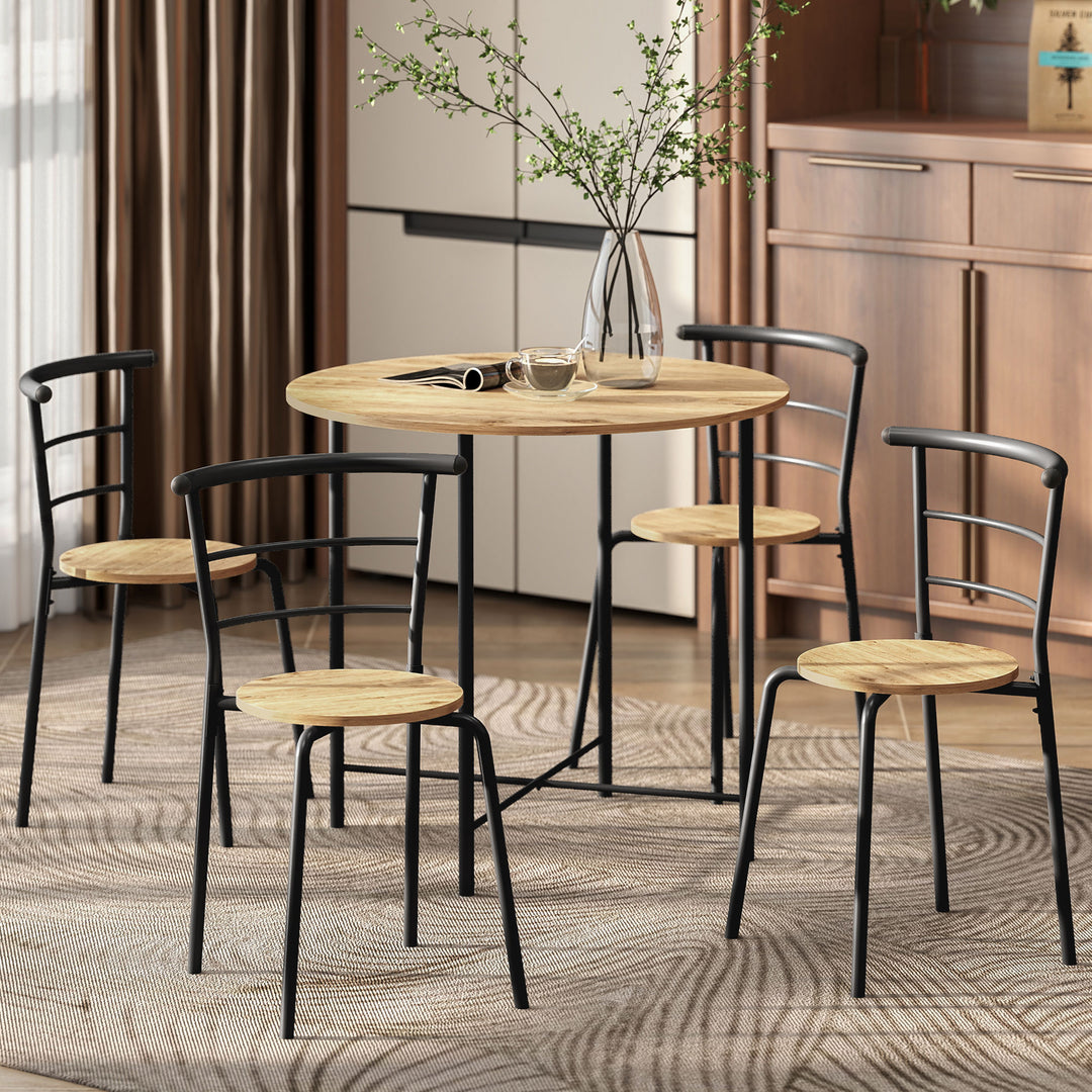 HOMCOM 5 Piece Dining Table Set, Space Saving Round Dining Set for 4 with Metal Frame for Small Spaces, Black Wood Grain
