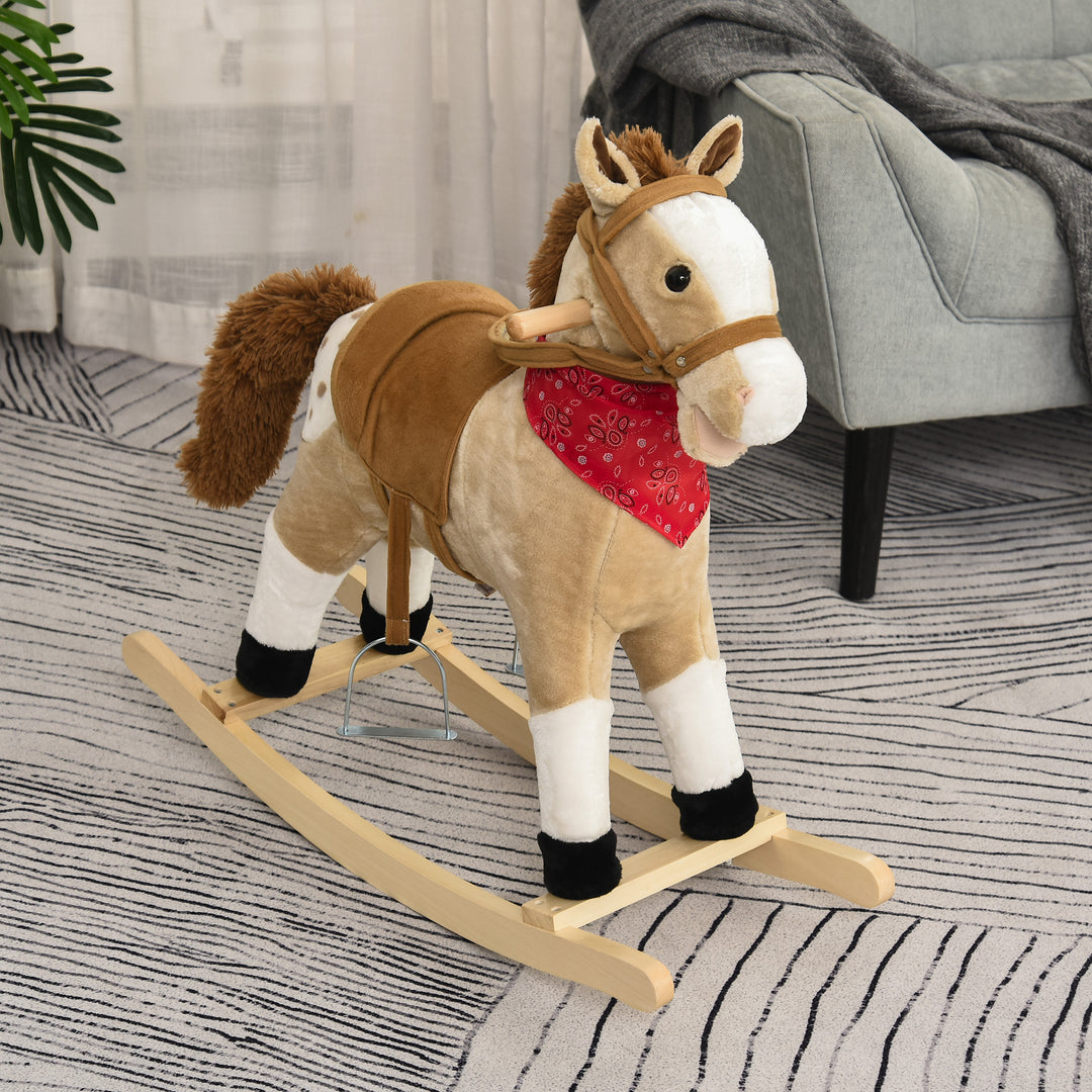 Qaba Kids Plush Ride-On Rocking Horse Toy Cowboy Rocker with Fun Realistic Sounds for Child 3-6 Years Old, Brown
