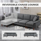 HOMCOM L-Shape Sofa, Modern Sectional Couch with Changeable Chaise Lounge, Pillows and Wooden Legs for Living Room, Dark Grey