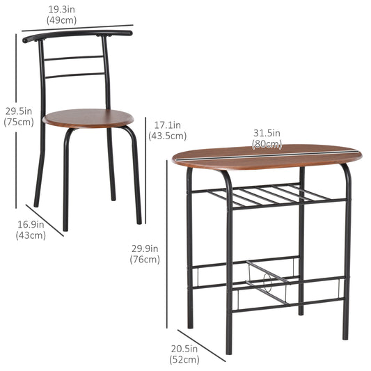 HOMCOM Dining Table Set of 3, Oval Kitchen Table and Chairs with Storage Shelf for Small Space, Dining Room, Natural