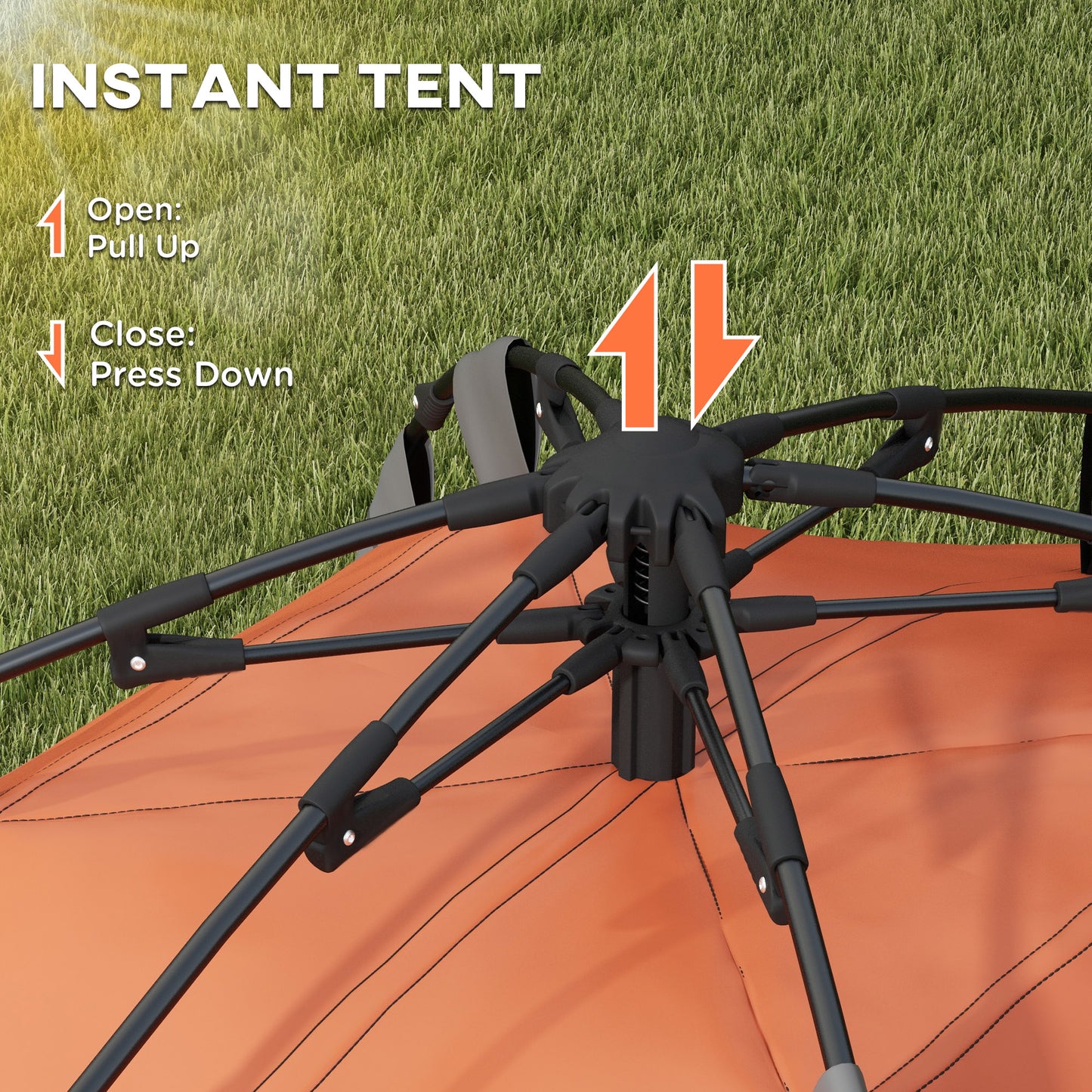 Outsunny Pop up Camping Tent, 3-4 Man Family Tent, 3000mm Waterproof, with Carry Bag and Top Hook, Grey and Orange