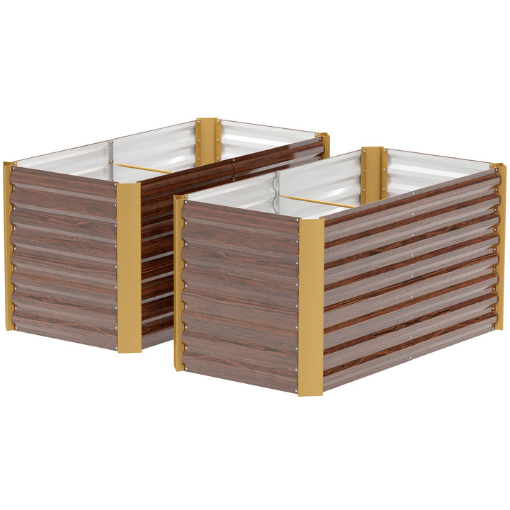 Outsunny Set of 2 Galvanized Metal Planters for Outdoor Plants, 4' x 2' x 2' Raised Garden Bed, Distressed Dark Brown