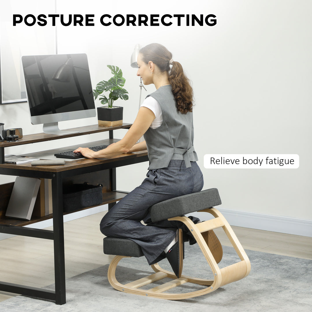 HOMCOM Ergonomic Kneeling Chair, Wood Kneel Stool with Thick Pads, Desk Knee Chair, Improve Posture, Black