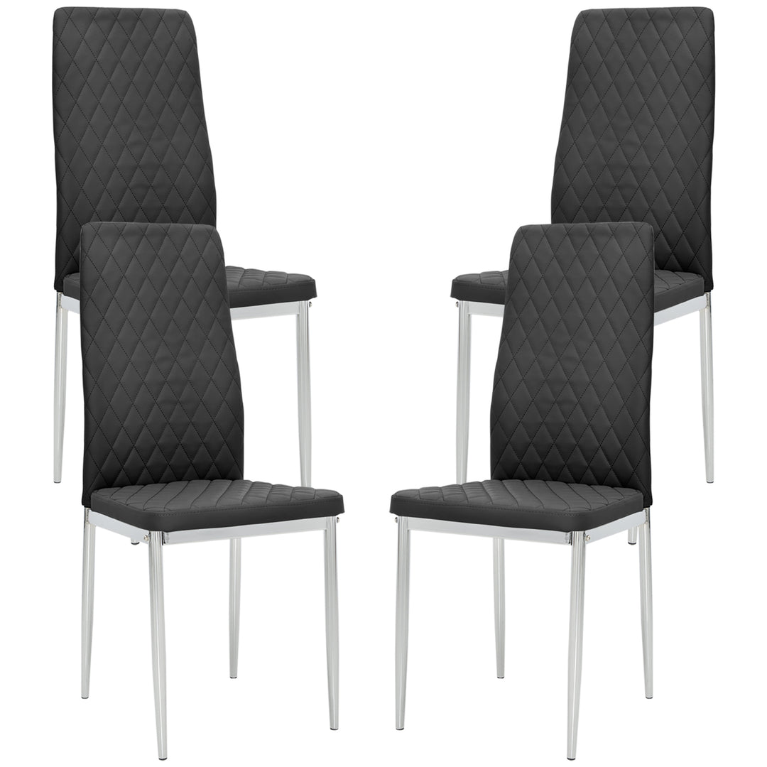 HOMCOM Kitchen Chairs Set of 4, Dining Chairs w/ Faux Leather Upholstery and Steel Legs for Living Room, Dining Room, Grey