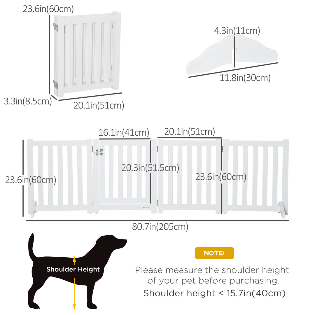 PawHut 23.5"H Foldable Dog Gate with Door, 4 Panels Freestanding Pet Gate Barriers Indoor with Support Feet, Puppy Fence for Small Dogs, Grey