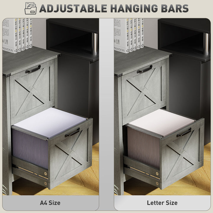 HOMCOM Vertical Filing Cabinet with 2 Drawers, Rustic Farmhouse Office Storage Cabinet for A4, Letter Size, Rustic Brown