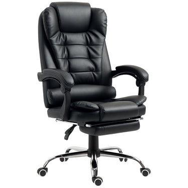 HOMCOM High Back Office Chair PU Leather Executive Office Chair with Retractable Footrest Padded Armrest Black