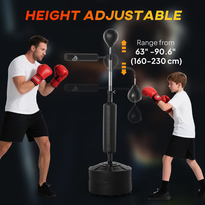 Soozier 4-in-1 Free Standing Punching Bag, Height Adjustable Boxing Bag with 2 Speed Balls, 360° Reflex Bar, Black