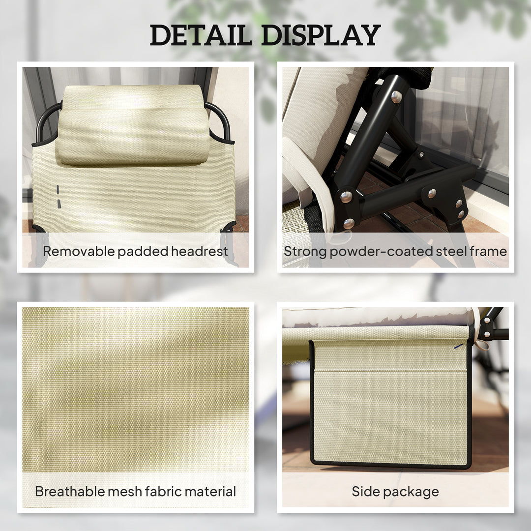 Outsunny Folding Lounge Chair with 4-level Reclining Back & Cushion, Beige