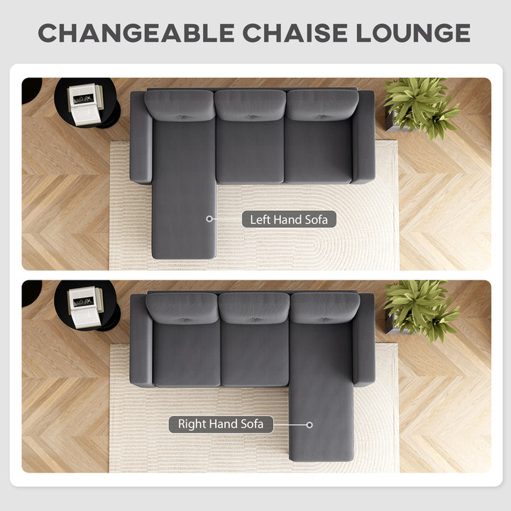 HOMCOM Sectional Sofa with Changeable Chaise Lounge, 3 Seat L-Shaped Sofa, Upholstered Couch for Small Space, Dark Green